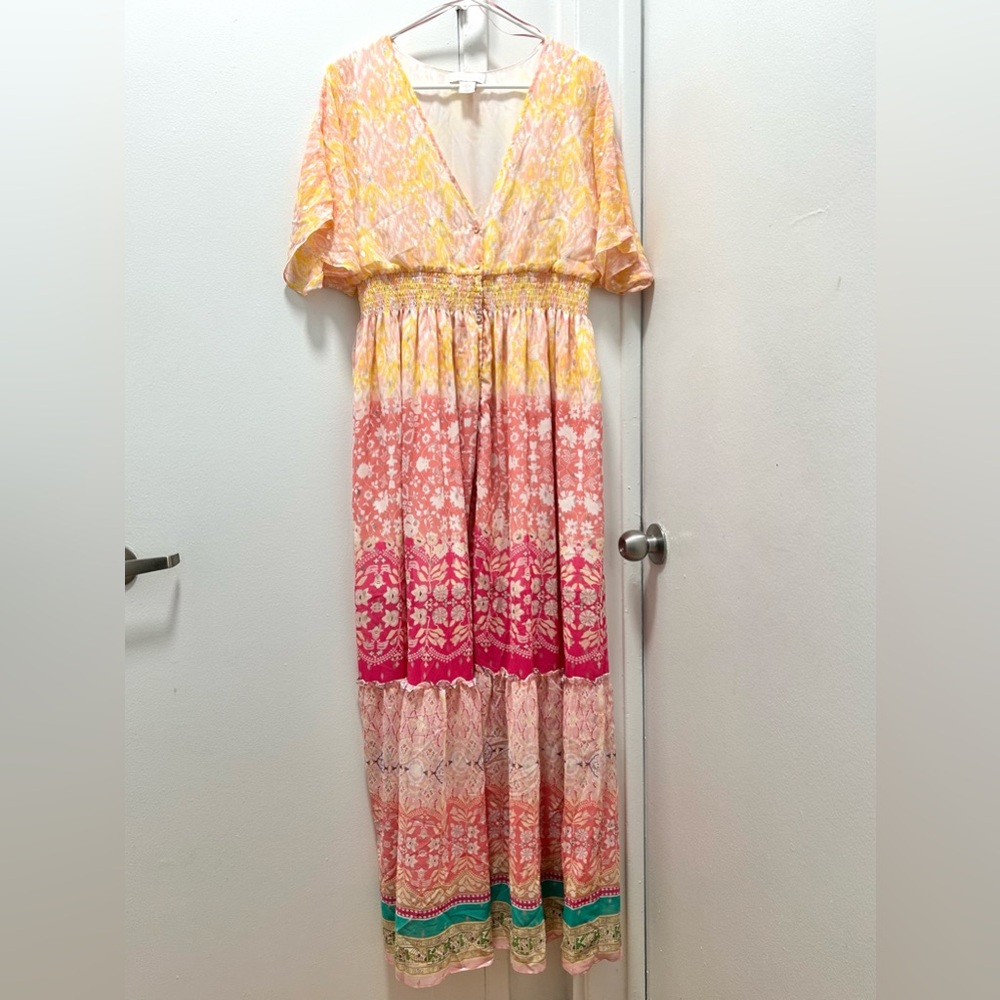 House of Harlow 1960 Dress Small Floral Patchwork Printed Lined Metallic Maxi